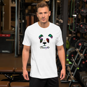 male stock model wearing short sleeve bessfit panda jersey