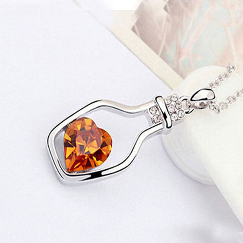 3colors Heart Crystal Pendant Necklace