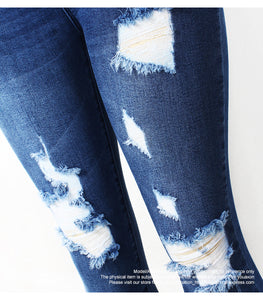 Ultra Stretchy Blue Tassel Ripped Jeans