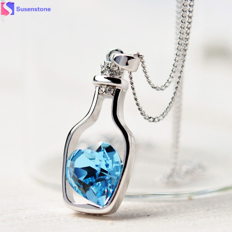 3colors Heart Crystal Pendant Necklace